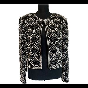 Laurence Kazar beaded sequin faux pearl silk vintage 80’s 90’s evening jacket